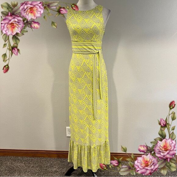 The Limited Yellow geometric print Maxi Dress with belt size xs - Picture 1 of 11